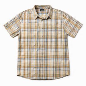 Marmot Trail Plaid Button Up Shirt Cotton Blue Tan Men L Outdoor Casual Rustic C
